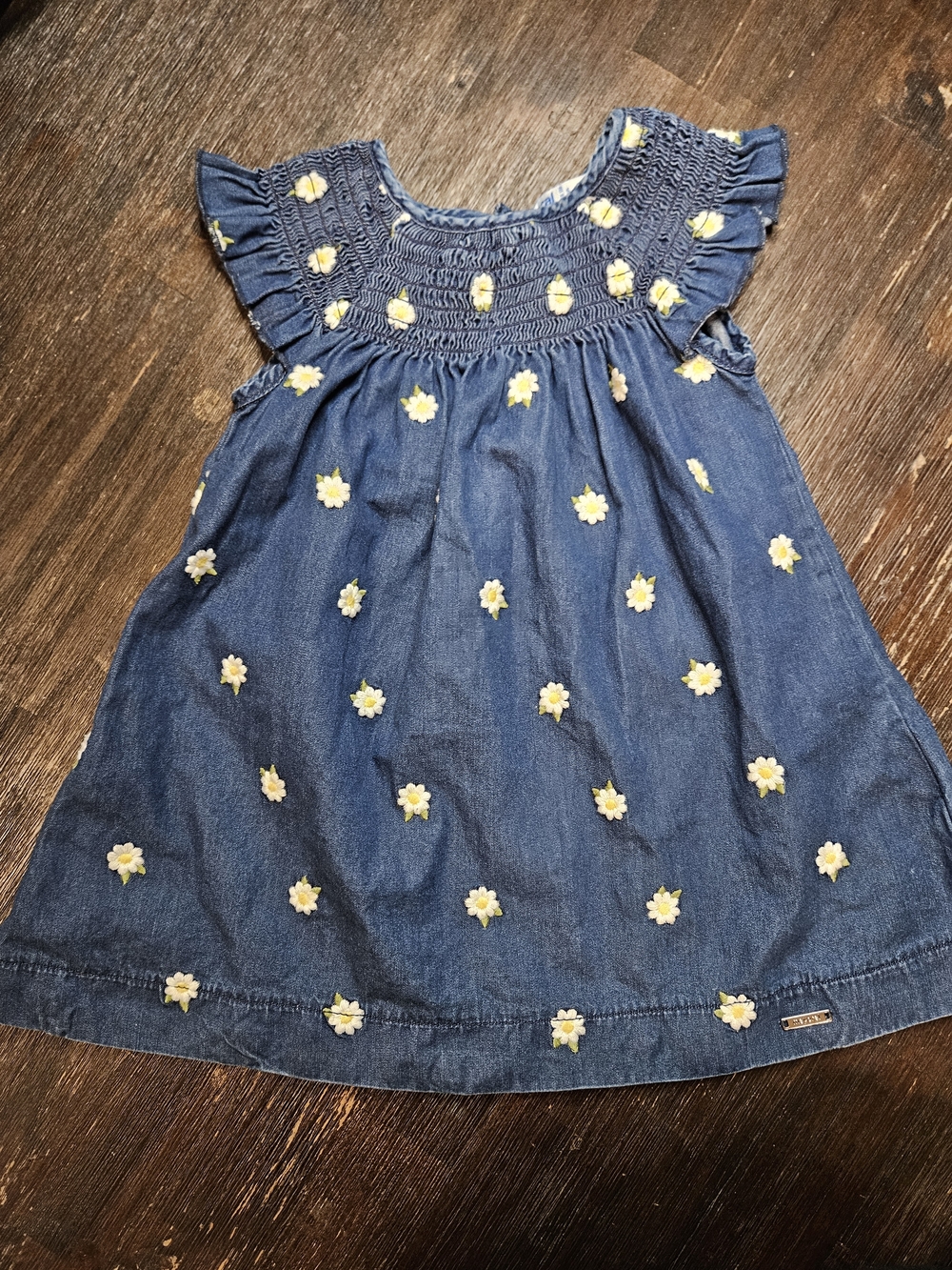 Mayoral Denim Dress with Yellow & White Daisy Embroidery